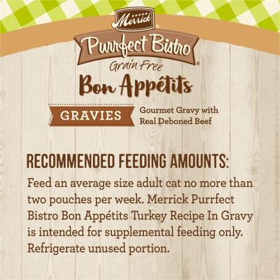 Purrfect Bistro Bon Appetits - Alimento para gatos adultos con pavo sin cereales en trozos en salsa, 85 g (paquete de 24)