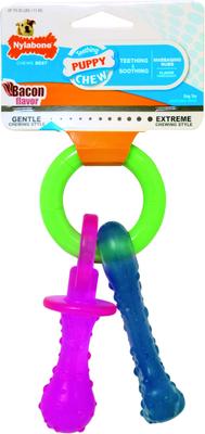 Bundle: Nylabone Teething Pacifier Puppy Chew Toy & N-Bone Puppy Teething Ring Chicken Flavor Dog Treats