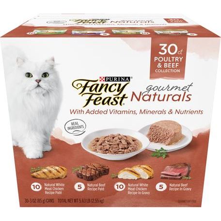 Comida enlatada para gatos Gourmet Naturals Seafood Variety Pack, 3 oz, caja de 30
