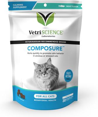 Composure - Masticables blandos con sabor a trucha, suplemento calmante para gatos, 30 unidades