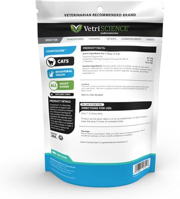 Composure - Masticables blandos con sabor a trucha, suplemento calmante para gatos, 30 unidades