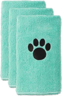 Small Embroidered Paw Dog & Cat Towel Set, 3 count, Aqua