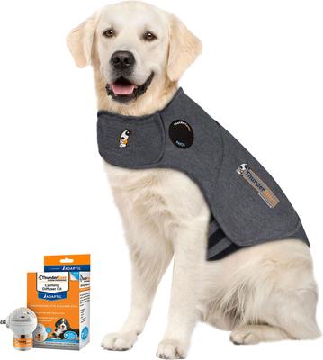 Bundle: ThunderShirt Classic Anxiety & Calming Vest, Heather Grey, Medium + ThunderEase Calming Diffuser for Dogs