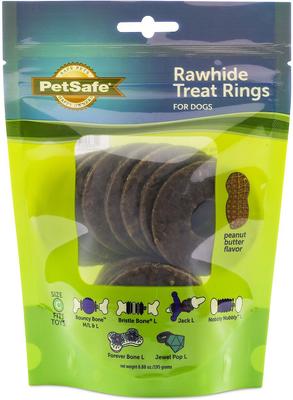 Busy Buddy Natural Rawhide Peanut Butter Rings Dog Treats, Size C