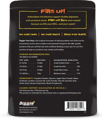 Firm Up! Pumpkin Bars Digestive Aid Dehydrated Dog Treats, 12.6-oz, pack of 6