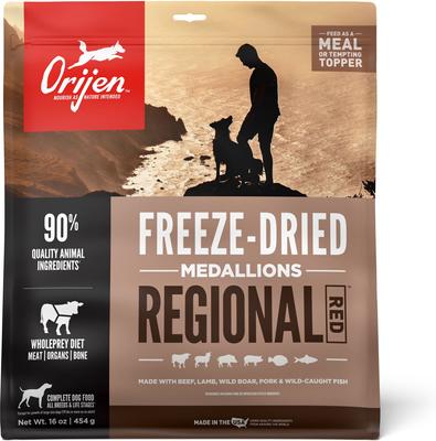 Paquete: Alimento seco para perros ORIJEN Regional Red Grain-Free, bolsa de 23.5 lb + Alimento liofilizado para perros Regional Red Grain-Free y aderezo, bolsa de 16 oz