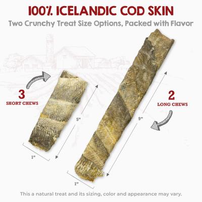Icelandic Cod Skin Sticks 10-inch Natural Dog Chew Treats, 2 count