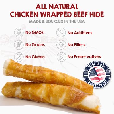 Chicken Wrapped Beef Hide Natural Dog Chew Treats, Medium, 12 count