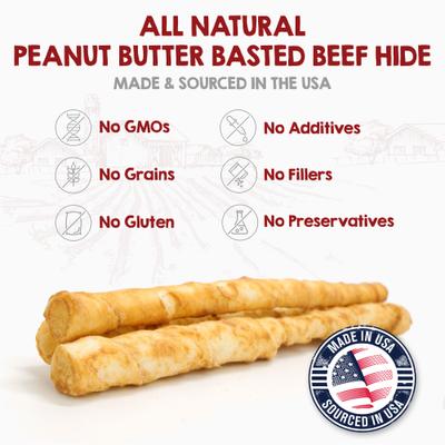 Peanut Butter Basted Beef Hide Natural Dog Chew Treats, Small, 21 count