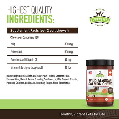 Wild Alaskan Salmon Chews Grain-Free Dog Supplement, 120 count