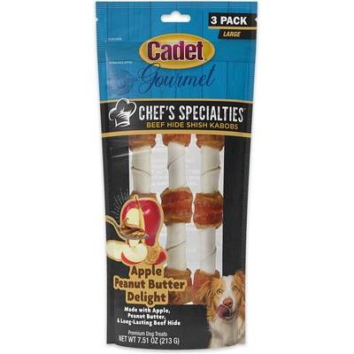 Especialidades del chef Brochetas de piel de res a la parrilla con sabor a mar y tierra, masticables para perros, grandes, 3 unidades