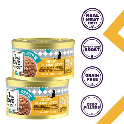 Chicky-Da-Lish Stew Grain-Free Canned Cat Food, 3-oz, case of 24