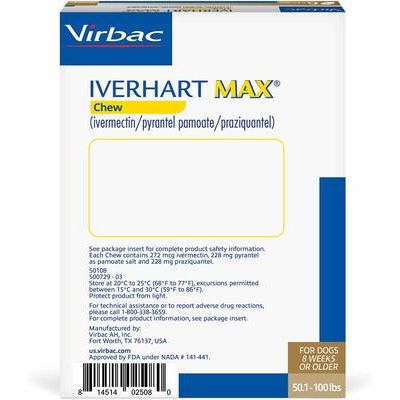 Masticables para perros, 50.1-100 lbs, (caja marrón), 6 masticables (suministro para 6 meses)