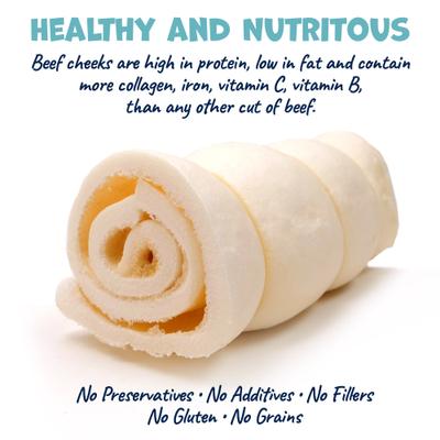 Beef Cheek Rolls 6-inch Natural Dog Chew Treats, 4 count
