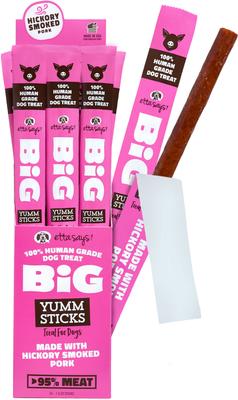 BIG Yumm Sticks Adult Hickory Smoked Pork Human-Grade Jerky Dog Treats, 1.5-oz stick, case of 24