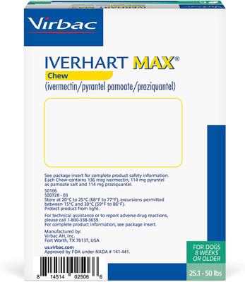 Chew for Dogs, 25.1-50 lbs, (Green Box), 6 Chews (6-mos. supply)