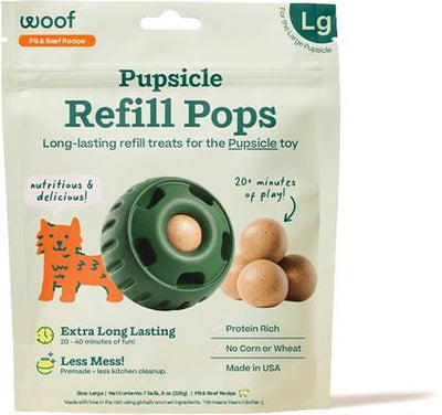 Pupsicle Pops Refills Beef & Peanut Butter Grain-Free Lickable Dog Treats, Large, 7 count