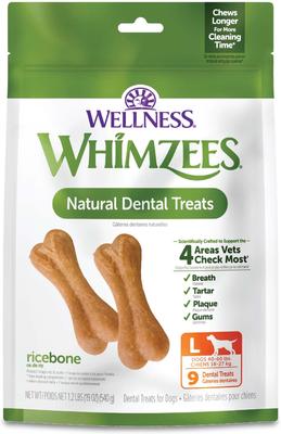 by Wellness Rice Bone Dental Chews Natural Dental Dog Treats, Large, 9 count