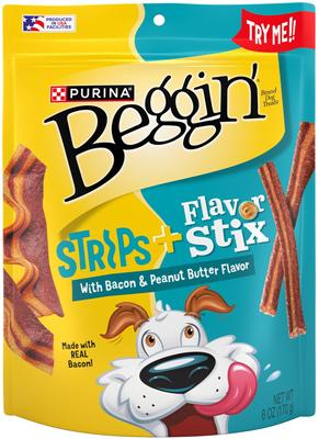 Flavor Stix & Strips with Bacon & Peanut Butter Flavor Soft & Chewy Dog Treats, 6-oz pouch