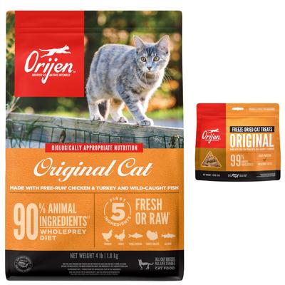 Paquete: Alimento seco original ORIJEN + premios liofilizados originales para gatos