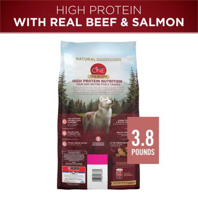 Alimento seco para perros True Instinct con carne de res y salmón real, alto en proteínas, bolsa de 3.8 lb