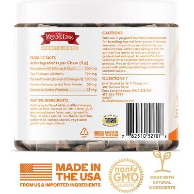 The Missing Link, Collagen Care Hips & Joints Soft Chews, colágeno tipo II + glucosamina + condroitina + cúrcuma, 60 masticables.