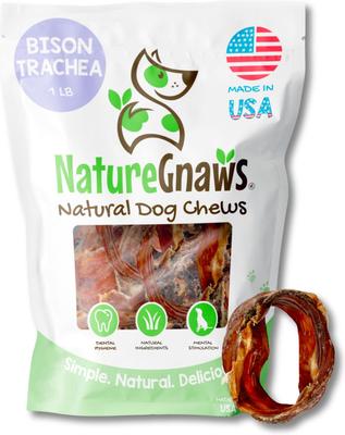 USA Bison Trachea Rings Natural Dog Chew Treats, 16-oz bag