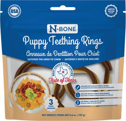 Puppy Teething Rings Taste of Texas Queso Con Carne Flavor Dog Dental Treats, 3 count