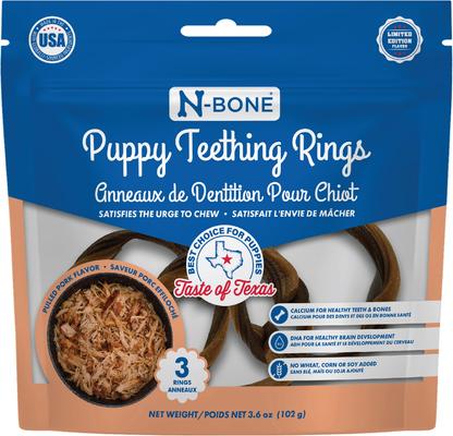 Puppy Teething Rings Taste of Texas Pulled Pork Flavor Dog Dental Treats, 3 count