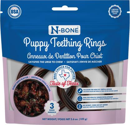 Puppy Teething Rings Taste of Texas Burnt Ends Flavor Dog Dental Treats, 3 count