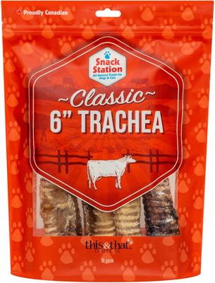 Snack Station 6-inch Beef Trachea Single Ingredient Dehydrated Dog Treats, 6 count