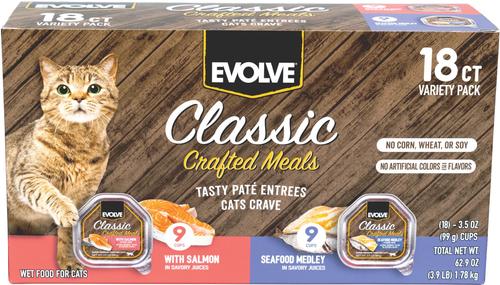 Classic Crafted Meals Salmon & Seafood Medley Recipe Variety Pack Pate Wet Cat Food, 3.5-oz can, case of 18