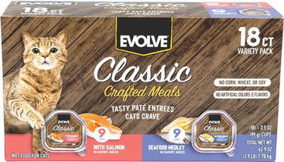Classic Crafted Meals Salmon & Seafood Medley Recipe Variety Pack Pate Wet Cat Food, 3.5-oz can, case of 18