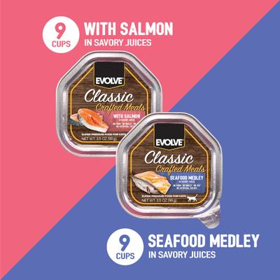 Classic Crafted Meals Salmon & Seafood Medley Recipe Variety Pack Pate Wet Cat Food, 3.5-oz can, case of 18