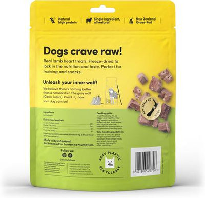 Golosinas crudas liofilizadas para perros de corazón de cordero alimentado con pasto, sin cereales, bolsa de 3 oz
