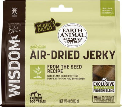 Tiras de cecina vegetal premium, secadas al aire, con receta de semillas, de Wisdom, para perros, bolsa de 113 g