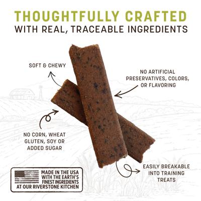 Tiras de cecina vegetal premium, secadas al aire, con receta de semillas, de Wisdom, para perros, bolsa de 113 g