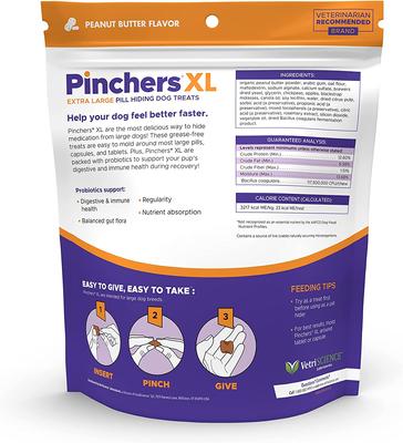 Pinchers Pill-Hiding Probiotic Peanut Butter Flavor Treats Dog Treats, Chew, Peanut Butter Flavor, X-Large, 45 count