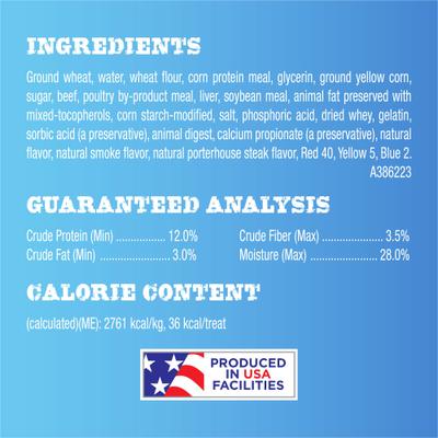 Porterhouse - Premios suaves y masticables para perros adultos con sabor a carne de res, en forma de bistec, bolsa de 12 oz