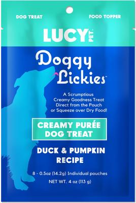 Doggy Lickies Duck & Pumpkin Recipe Creamy Puree Grain-Free Lickable Dog Treats, 0.5-oz pouch, case of 8