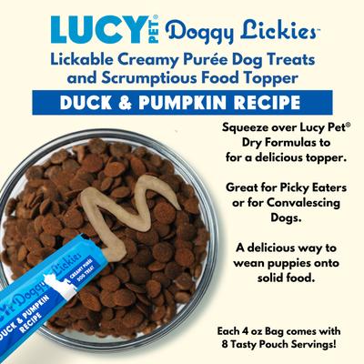 Doggy Lickies Duck & Pumpkin Recipe Creamy Puree Grain-Free Lickable Dog Treats, 0.5-oz pouch, case of 8