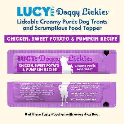 Doggy Lickies Chicken Sweet Potato & Pumpkin Recipe Creamy Puree Grain-Free Lickable Dog Treats, 0.5-oz pouch, case of 8