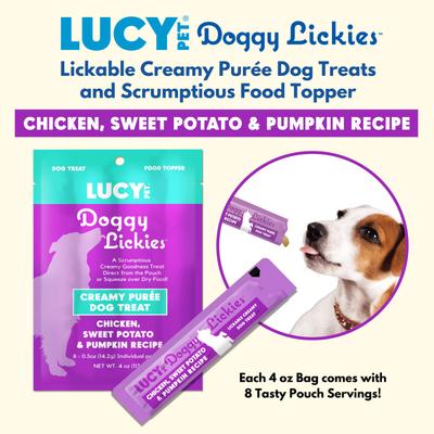 Doggy Lickies Chicken Sweet Potato & Pumpkin Recipe Creamy Puree Grain-Free Lickable Dog Treats, 0.5-oz pouch, case of 8