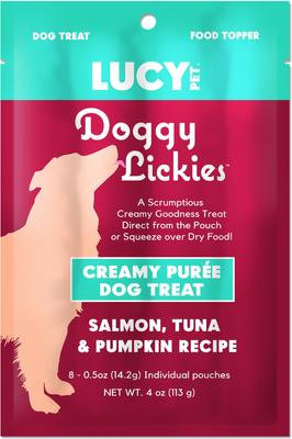 Doggy Lickies Salmon Tuna & Pumpkin Recipe Creamy Puree Grain-Free Lickable Dog Treats, 0.5-oz pouch, case of 8