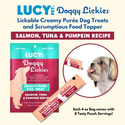 Doggy Lickies Salmon Tuna & Pumpkin Recipe Creamy Puree Grain-Free Lickable Dog Treats, 0.5-oz pouch, case of 8