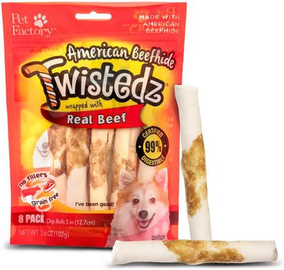Twistedz 5-inch Beefhide Chip Rolls Beef Flavored Wrap Dog Hard Chews, 8 count