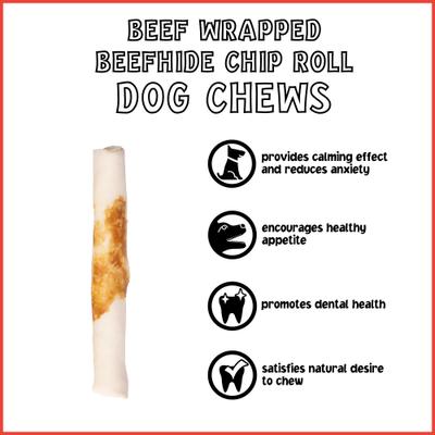 Twistedz 5-inch Beefhide Chip Rolls Beef Flavored Wrap Dog Hard Chews, 8 count