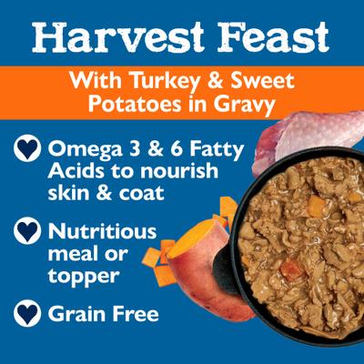 Harvest Feast Turkey & Sweet Potatoes in Gravy Recipe Wet Dog Food, 3.5-oz tub, case of 12