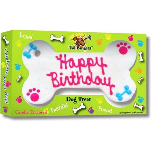 Golosinas para perros con mantequilla de maní y miel crujientes Happy Birthday Pink Bone & Birthday Caddy, 2 unidades