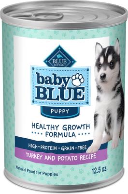 Bundle: Blue Buffalo Baby BLUE Healthy Growth Formula Natural Puppy, Chicken & Vegetable Recipe + Grain-Free High Protein, Turkey & Potato Recipe, Wet Dog Food